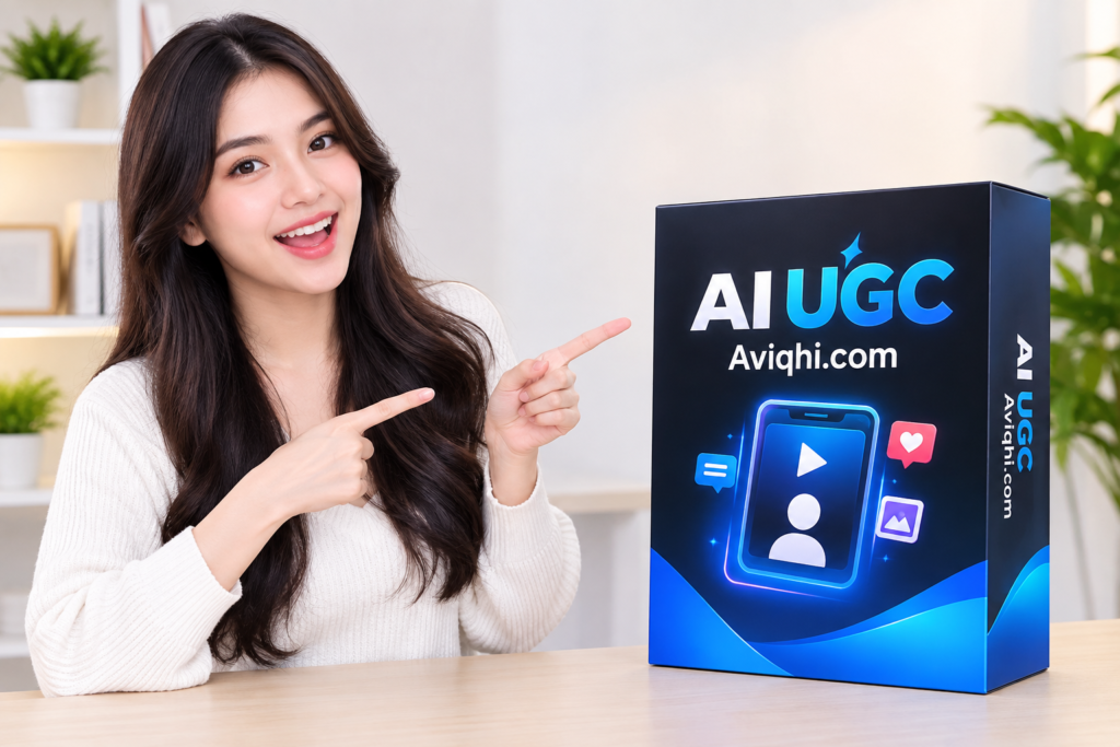 gambar produk ai ugc plus cewek cantik nunjuk